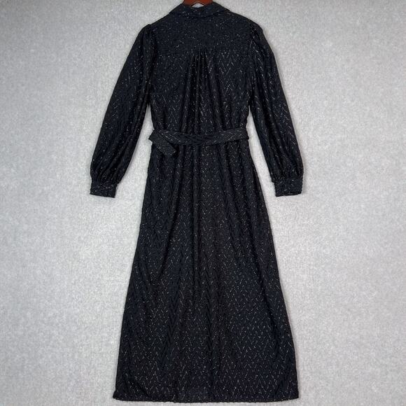 Zara Black Metallic Long Sleeve Shirt Midi Dress Size XS - Picture 7 of 9